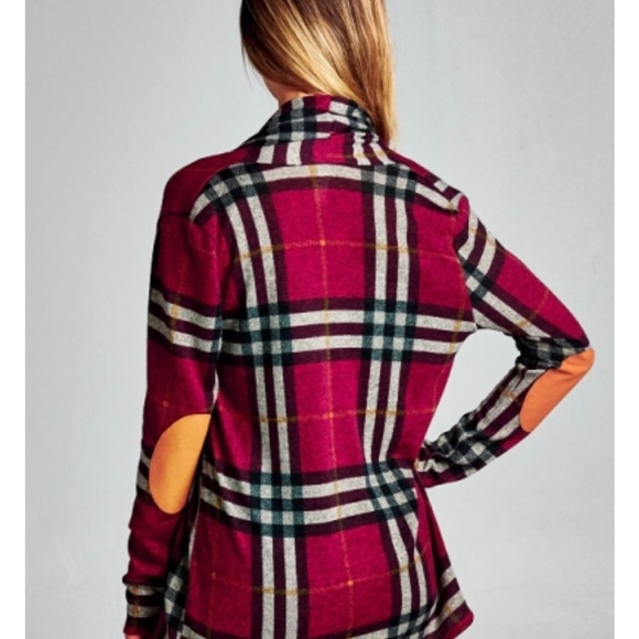 Vanilla Bay size small woman’s plaid faux suede elbow open cardigan. - Picture 3 of 9